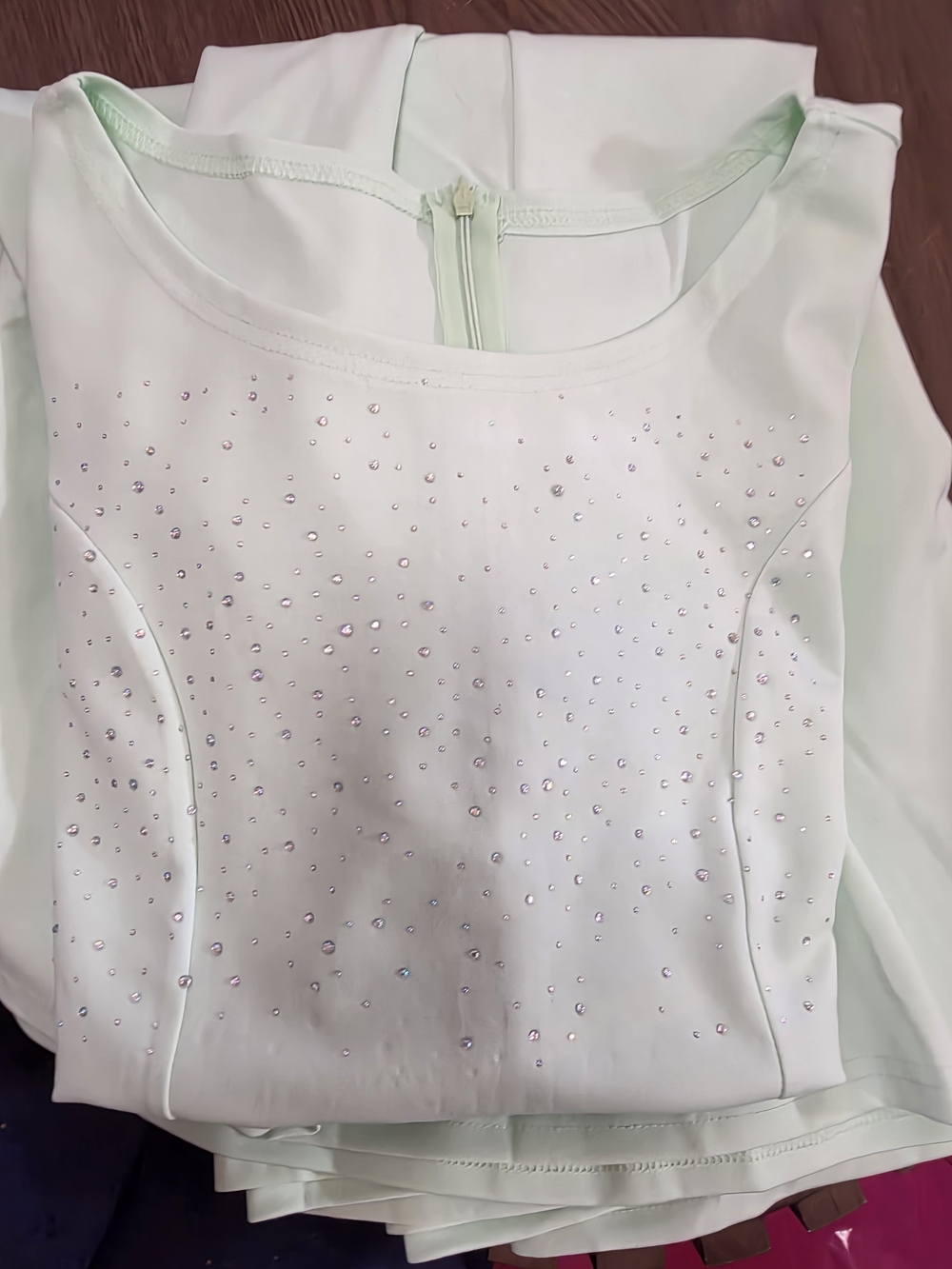 Crystal Embellished Mint Green Dress  With Rhinestones